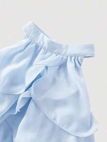 Top corto elegante de múltiples capas con volantes en azul marino, top para Año Nuevo, top de fiesta, top minimalista casual de mujer con botones frontales y tirantes anchos para uso diario, look vintage para el Día de San Valentín - Azul - Ver 4
