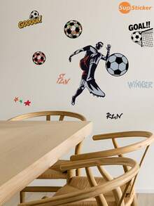 SUPSTICKER 1pc Multi-Color Football Player & Ball Pattern Sports Style Wall Sticker, Made Of PVC Material, Self-Adhesive And Removable, Waterproof, Suitable For Decoration On Surfaces Of Living Room, Dorm, Game Room, Gym, Furniture - 1PC - View 6