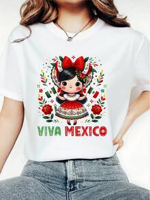 disfraz halloween hombreMYAZUL T Camiseta de algodón suave de talla grande para mujer con estampado Viva Mexico Fiesta, regalo para amigos, Cinco de Mayo, y atuendo, vestidos de mujer de verano a la moda, casual, perfecto para todas las estaciones, S M L XL playera de hombre twilight Y2k Camiseta Camisa De - Blanco - Ver 2