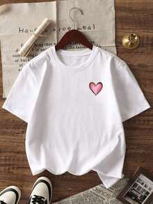 Camiseta Vintage de Manga Corta para Niñas con Estampado de Lema Religioso "God Is Good", Estilo Americano Oversize con Grafiti de Cruz y Corazón, Transpirable, Casual, Estampado Frontal y Trasero, para Uso Diario. - Blanco - Ver 3