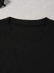 Women's Casual Cotton T-Shirt With Sloth Print, Round Neck, Short Sleeves, Knit Fabric, Available At The Local Community Store, Soft And Comfortable Cotton, Discounted, Suitable For Easter, Halloween, Thanksgiving, Etc. Loose, Casual, And Versatile T-Shirt - 黑色 - 查看 3