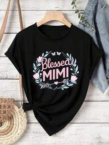 Camiseta  Mimi con estampado floral. Tejido premium, corte holgado, estilo casual, cómoda, estampado artístico. Blusas Bonito 100% Algodón - Negro - Ver 3
