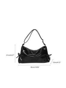 New Fashion Casual Solid Color PU Fabric Crossbody Bag With Hanging Ornament, Drawstring Tie, Multiple Pockets, Large Capacity Women's Shoulder Bag - A - View 11