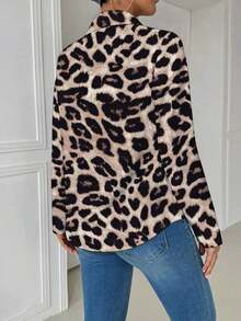 Blusa blanca casual con cuello y bolsillo, de manga larga ajustada para mujeres - Caqui - Ver 2
