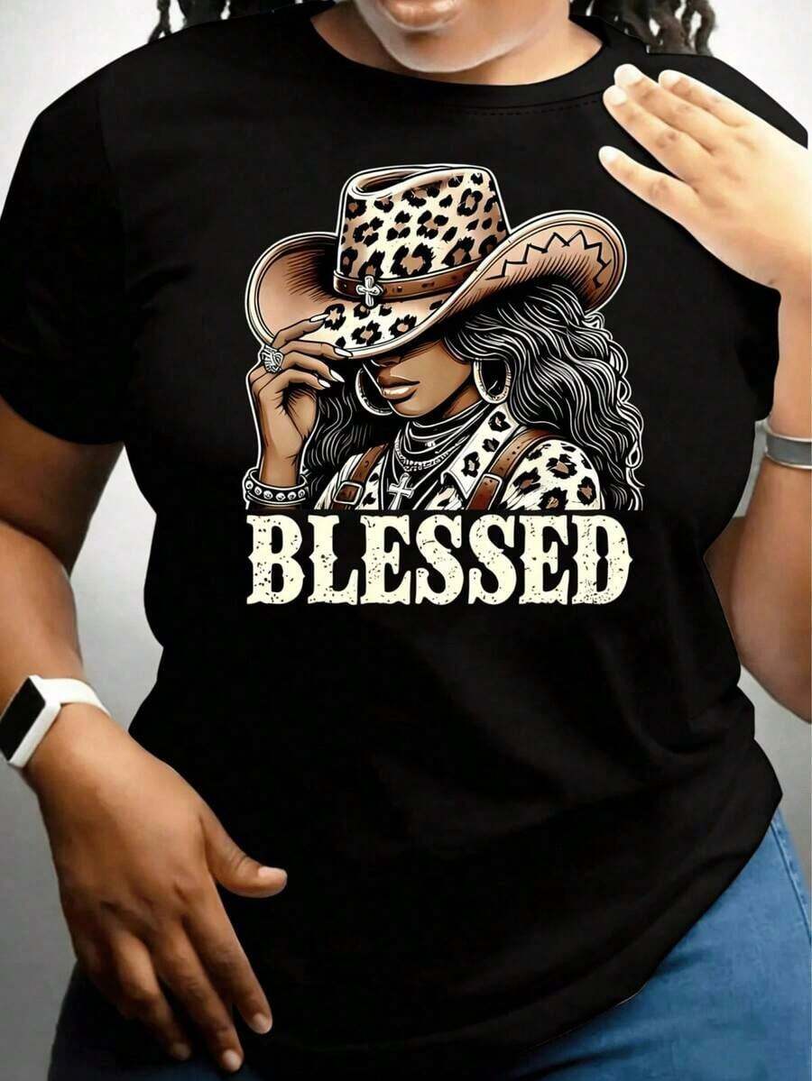 2026-1 Camiseta de Mujer con Estampado, Manga Corta con Diseño Divertido, Ligera y Cómoda, Adecuada para Uso Casual, Atuendo Informal | Camiseta de Diseño Divertido - Negro - Ver 1