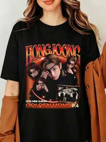 HONGJOONG ATEEZS GOLDEN HOUR Album T-Shirt, K-Pop Leader Portrait Graphic Tee, Aesthetic ATINY Fandom Idol Merch, Streetwear Unisex, Graphic Ateezs Hongjoong Shirt, ATEEZS Golden Hour Part 4 Shirt, Ateezs In Your Fantasy World Tour - Black - View 6