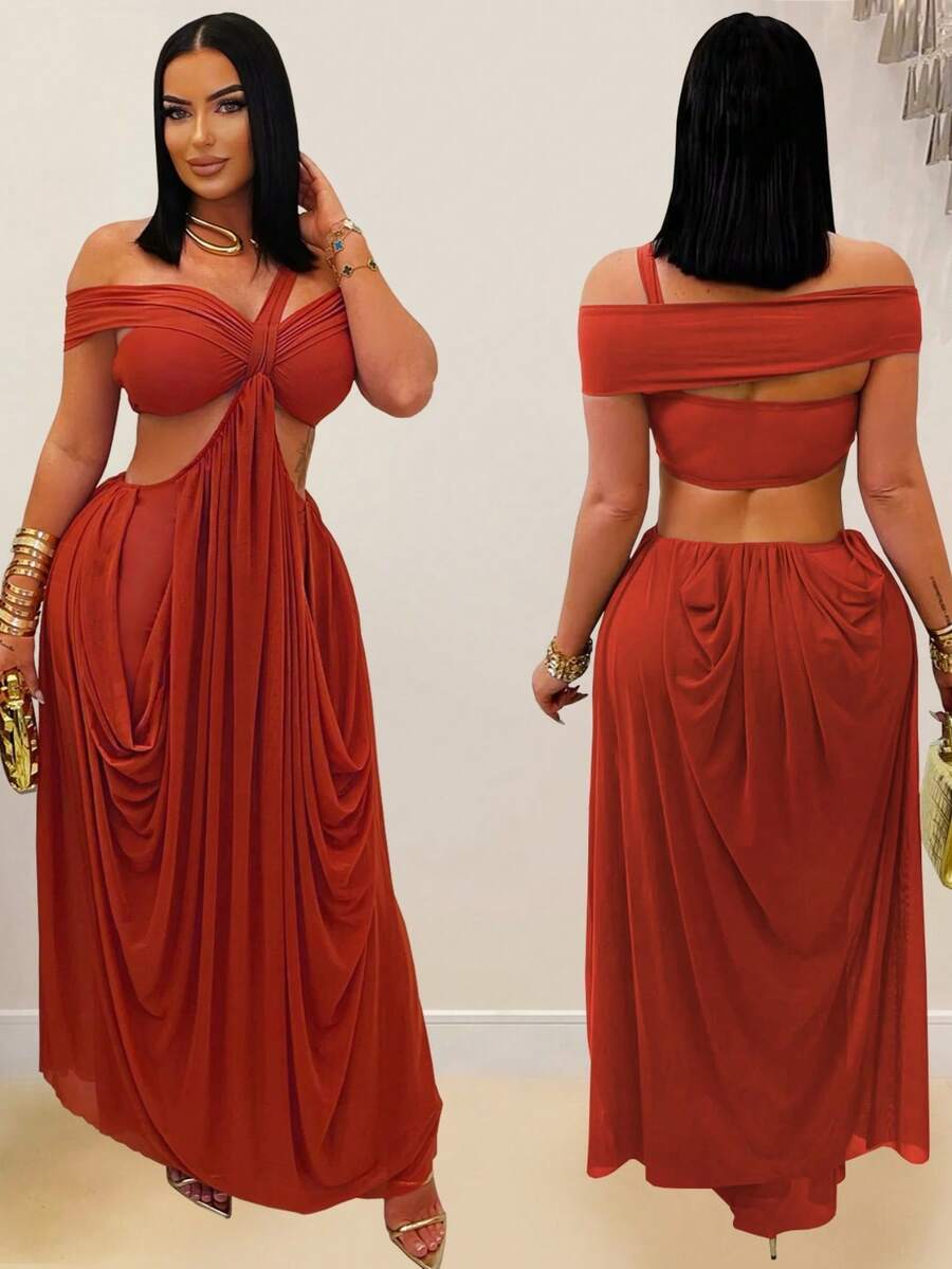 New Women's Summer Dress, Fashionable, Sexy, Tube Top, Fitted Cut, Solid Color, Sheer Tulle, French Design, Flattering, Perfect For Parties, Dates And Evening Looks - 酒紅色 - 查看 1