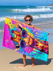 1pc Tie-Dye Giraffe Print Children Beach Towel, Super Soft Microfiber Extra Large Beach Blanket, Highly Absorbent Bath Towel, Suitable For Travel, Swimming Pool, Diving, Surfing, Yoga, Camping, Available In Multiple Sizes, Beach Accessory - Multicolor - View 4