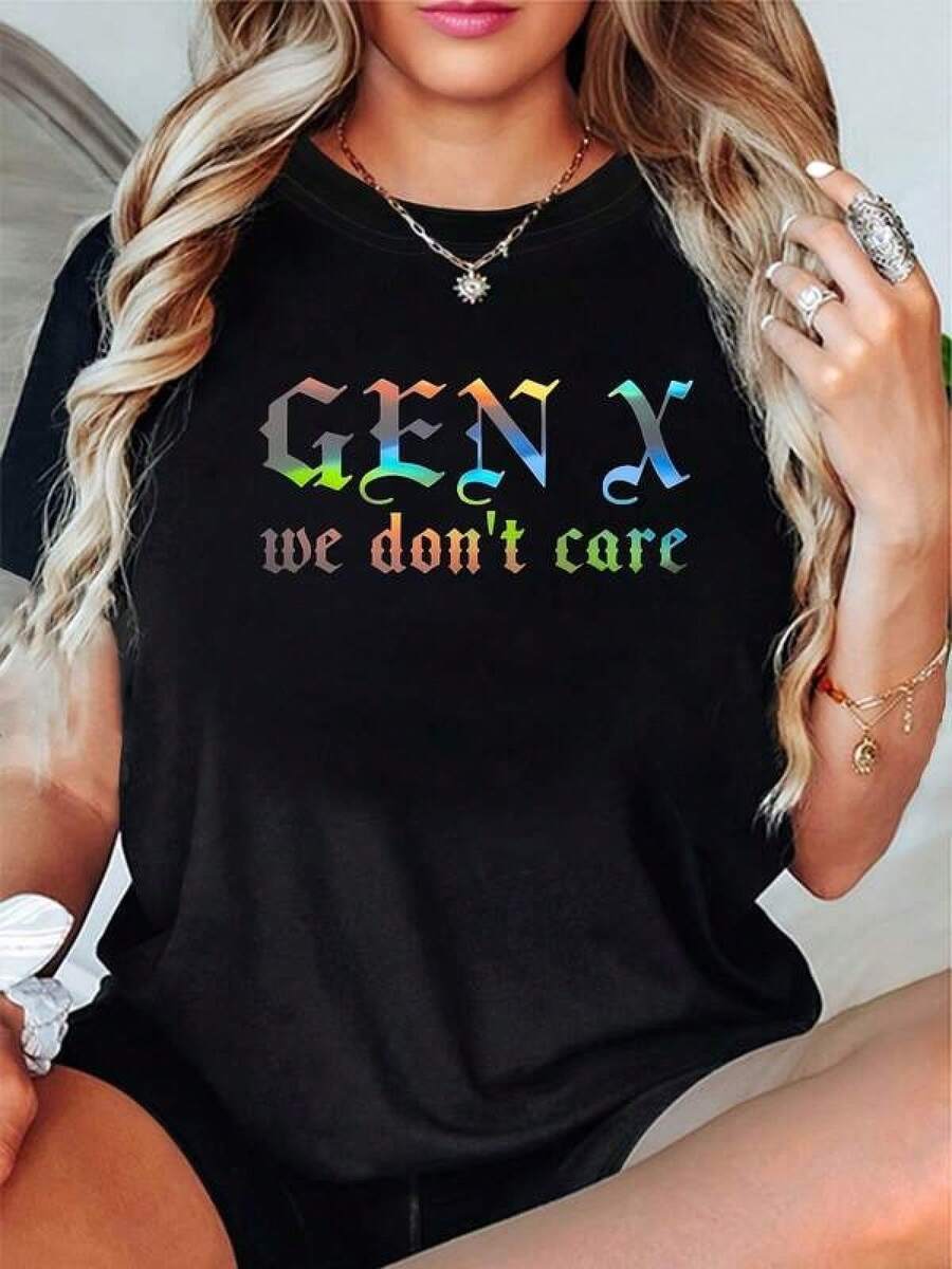 1 pieza Camiseta de manga corta de cuello redondo holgada unisex de 180g, 100% algodón puro transpirable y suave, estilo Y2K Bababask con estampado gráfico moderno, ideal para mujer y hombre, perfecta para uso diario, festivales, conciertos y todas las estaciones - Negro - Ver 1