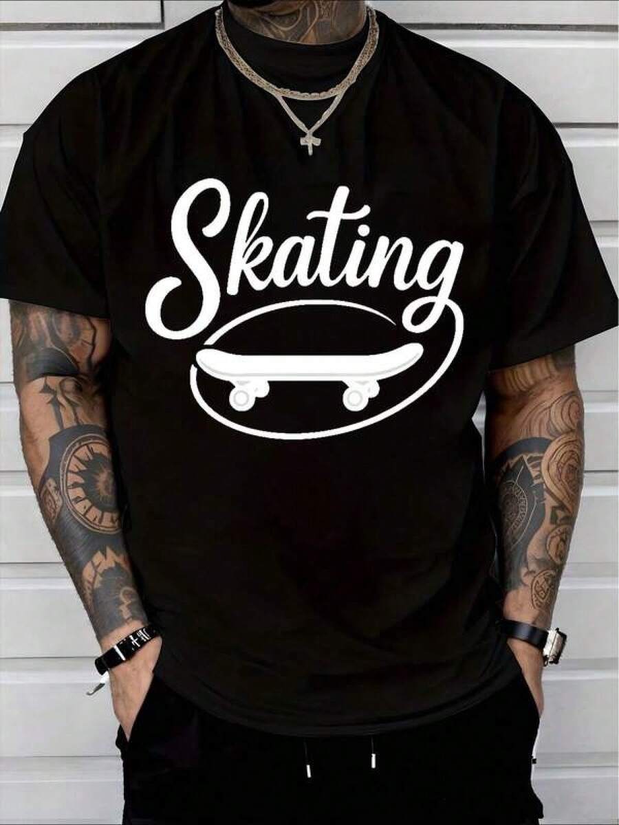 1 Piece Unisex Loose Fit Crew Neck Short Sleeve T-Shirt, 180g, 100% Pure Cotton, Breathable And Soft, Y2K Bababask Style With Modern Graphic Print, Ideal For Women And Men, Perfect For Daily Wear, Festivals, Concerts And All Seasons - 黑色 - 查看 1