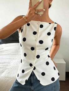 Camisa ajustada sin mangas de mujer con estampado de lunares - Albaricoque 3 - Ver 8