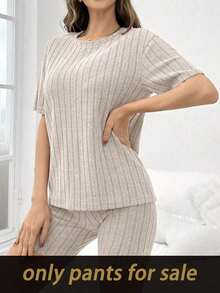 Pantalones cortos de estar en casa de mujer de unicolor acanalado y ajustado, pantalón de estar en casa negro - Albaricoque - Ver 5