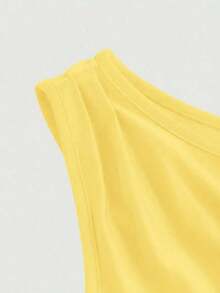 Blusa corta y ajustada de estilo elegante y vacacional, con cuello asimétrico y estampado jacquard de unicolor, para el verano - Amarillo 2 - Ver 4
