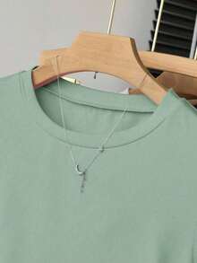 Ropa exterior para mujer, nueva llegada de verano, camiseta ajustada con pliegues, estilo elegante y versátil, fotografía de calle, imprescindible, temporada de vuelta al colegio, 100% llamativa, camiseta de mujer de manga corta para verano - Verde - Ver 4