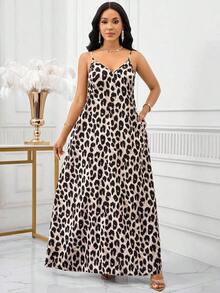 Lady Vestido largo con estampado de leopardo para mujer, estilo bohemio, sin espalda, holgado, vestido maxi suelto sin tirantes para cumpleaños, eventos, vacaciones, vestidos casuales, vestidos boho/bohemia/boho, top halter, ropa africana para mujer - Albaricoque - Ver 7