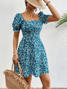Vestido casual de mujer con estampado floral ditsy para vacaciones - Azul - Ver 6