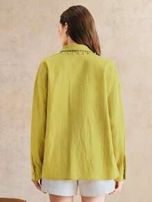 Blusa versátil de moda primaveral, casual y elegante para mujer - Mostaza Amarilla - Ver 2