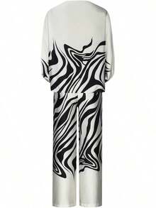Off Shoulder Jumpsuit For Women, Multiple Colors Geometric Print Lantern Sleeve One Piece, Evening Party Glamorous Formal Outfit - Black - View 11