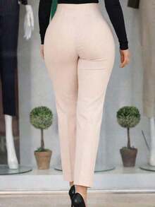 Women's Tailored Trousers ZR Skinny High Waist Slash Pockets Zipper - 米色 - 查看 4