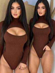 Women's Long Sleeve Bodysuit - Rust Brown - View 2