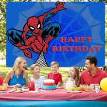 1pcs M Arvel S Pider-Man Happy Birthday Backdrop, Superhero Theme Party Decorations For Boys, City Buildings Photography Background For Cake Table, Iconic Spidey Wall Decor For Outdoor And Indoor Celebration, Creative Birthday Banner For Fans And Comic Lovers, Epic Hero Action Theme Party Supplies - Nhiều màu-A - Xem 5