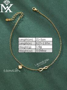 SYMFNY 1 pieza Tobillera de plata de ley 925 con encanto de infinito y corazón de circonita artificial, elegante y versátil, adecuada para el verano y el Día de San Valentín - Amarillo Oro - Ver 3