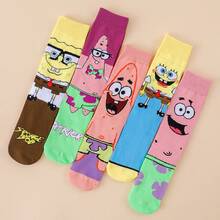 SpongeBob SquarePants 5雙隨機款 SquarePants 卡通中筒襪，適合街頭風與休閒穿搭，可愛校服與日常穿著 - 彩色 - 查看 17