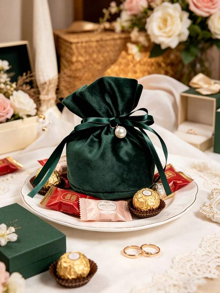 5个/10个装天鹅绒束口袋，带蝴蝶结，珍珠礼品袋，婚礼糖果袋，可重复使用的束口袋，适用于婚礼礼物、派对装饰、珠宝收纳、戒指、耳环、手镯、项链，适合生日、周年纪念、乔迁之喜等场合。 - 多色 - 查看 9