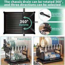 Double-Layer Kitchen Drainer, Dish And Plate Drainer, Countertop Plate And Cup Holder - Black - View 4