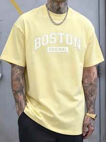 Original Design Men's T-Shirt 100% Cotton | Short-Sleeved, Crew-Neck T-Shirt, Soft And Breathable, With A Striking "Boston" Print, Suitable For All Seasons, Making It An Ideal Choice For Casual Wear And Holidays Such As Christmas, Easter, Halloween And Thanksgiving. - 黃色 - 查看 12
