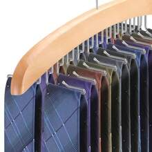 percha de ropa de corbata para clóset, organizador giratorio de 360 grados con 24 ganchos plegables, organizador de corbata de madera para hombre, almacenamiento para cinturones, camisetas sin mangas, - Madera natural - Ver 6