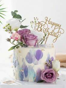 5pcs Gold Cake Toppers, Acrylic Happy Birthday Cake Decorations - Multicolor - View 6
