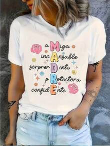 Camiseta de Mujer para el Día de la Madre Español - Estampado Floral de Estrella y Madre Incomparable, Top Suave y Transpirable de Manga Corta con Cuello Redondo para Primavera Verano, Camiseta Gráfica Divertida, Camiseta de Ajuste Cómodo ropa de mujer - Blanco - Ver 6