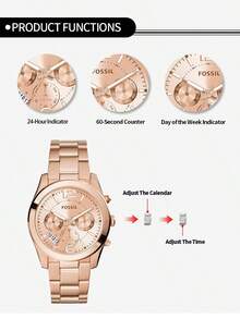 Đồng hồ FOSSIL Weekend Getaway: Máy quartz mượt mà, kiểu dáng thường ngày, thích hợp cho đi bộ đường dài và dã ngoại. Máy quartz mượt mà ES3885 - Hoa hồng vàng - Xem 7