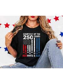 Camiseta del 250 aniversario de la Independencia, camiseta patriótica con la bandera de EE. UU. (1776-2026), camiseta americana roja, blanca y azul, camiseta vintage del 4 de julio, Día de la Independencia. Camiseta unisex de algodón puro de 220 g, peso ideal para todas las estaciones, apta para hombres y mujeres. Tejido duradero de alta calidad, suave al tacto y de larga duración. Parte superior transpirable. Adecuada para la primavera y el verano, vacaciones, Día de la Madre, Día de la Independencia. - Negro - Ver 1