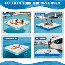 Non Slip Inflatable Air Dock Platform, Floating Island Raft With Rope Ladder, 6FT 7FT 8FT 10FT 12FT - 灰藍色 6 x 6 英尺 - 查看 7