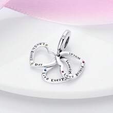 1件 S925 純銀心形家庭主題珠飾，母女刻字，粉鑽心形鎖，玫瑰彩色寶石，鏤空花卉圖案，柔粉色鋯石琺瑯設計，附禮盒，適用於手鍊與項鍊，手工 DIY 珠寶，母親節溫馨紀念禮物 - 彩色 - 查看 6