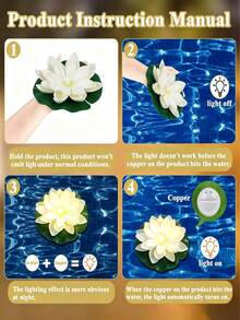 2件/1件 防水浮蓮燈,電池供電,遇水啟動,暖白色,浮花燈,睡蓮葉泳池裝飾,浮蠟燭裝飾,適用於婚禮、週年紀念、花園、游泳池、河流、池塘、許願(多色) - B - 查看 8