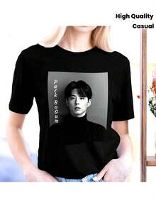 Camiseta unisex de manga corta con estampado divertido y moderno de Park Hae-in, estilo retro, ideal para fans de dramas coreanos - Camiseta unisex de manga corta.| Estampado de moda, además playeras de hombre playeras oversize de mujer y2k camisa de mujer camisa blusa casual mujer blusa elegante mujer ofertas - Negro - Ver 1
