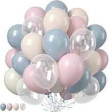 40pcs Light Blue, Pink, White Latex Balloons With Clear Balloons, Suitable For Baby Shower, Birthday Party Decoration, Party Balloon Set - Multicolor - View 2