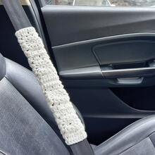 Handmade Crochet Steering Wheel Cute Car Seat Belt Cover Woven Sunflower Grandmother Plaid Pattern Female Car Decoration Additions - 白色 - 查看 7