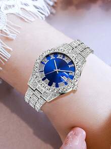 1 chiếc đồng hồ nữ cao cấp thời trang mặt số La Mã, vỏ đính đá, dây đeo thép không gỉ, thích hợp để đeo hàng ngày, dự tiệc, mùa tựu trường hoặc làm quà tặng ngày lễ tuyệt vời nhất cho bạn gái/bạn trai, unisex - Nhiều màu - Xem 5