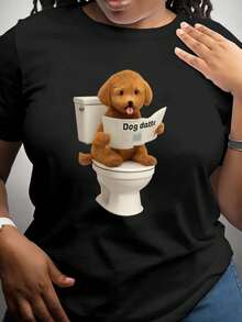 Funny Pug In The Toilet Graphic T-Shirt For Men And Women - Vibrant Red, Relaxed Fit, Short Sleeve Datri Dog Print, Medium Stretch Machine Washable Top For Pet Lovers, Pug Themed Casual Wear And Perfect Gift For Dog Owners (Sizes S-3XL) - Humorous Dog Design Sitting In The Toilet, Comfortable Crew Neck, All-Season Wear, Ideal For Spring, Summer And Fall, Funny Pug Graphic For Everyday Outfits. - 白色 - 查看 1