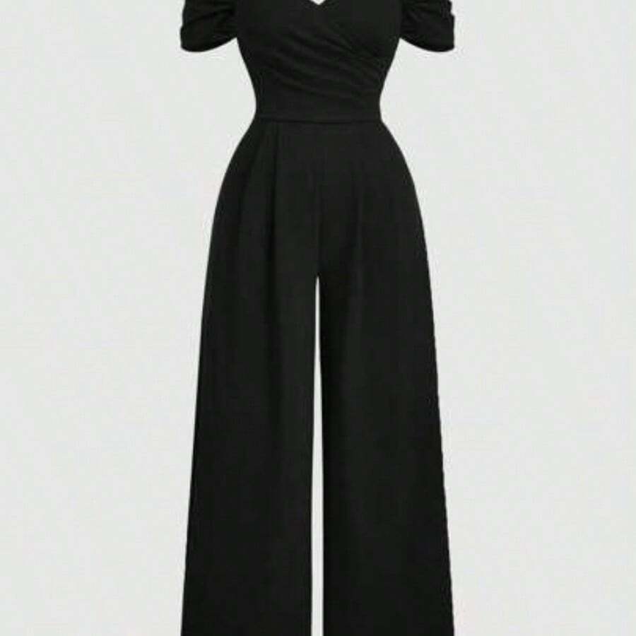 MOD Plus Size Women's Solid Color Off Shoulder Ruched Simple Casual Velvet Skinny Jumpsuit, Women Jumpsuit,Princess Women Costume,New Year,Valentine Women Plus Clothing Formal Women Dresses Birthday Women Summer Clothing Women Casual Dress Woman S Summer Clothes - Negro - Ver 1