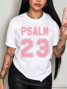 Plus Size Women's Premium Jersey T-Shirt With Psalm 23 Print - Crew Neck, Short Sleeve, With Bold Green Lettering, Soft And Breathable Fabric For Parties, Gifts For Women - 白色 - 查看 8