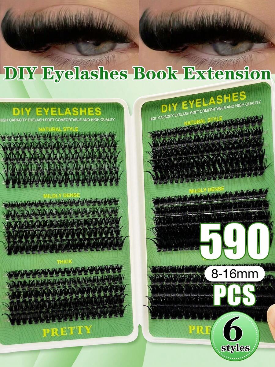 Rikuaild 590 Pcs D Curl False Eyelashes, 30D+40D+50D+60D+80D+100D Large-Capacity Eyelash Book, Novice-Friendly, Soft Fluffy Thick, Creating A Natural Makeup Effect, Easy DIY At Home, Fox Eye/Cat Eye/Stage Eye Makeup,Suitable For Daily Life, Weddings, Party, Outdoor,Cluster Lashes,Individual Lash,Eyelash Extensions - D - View 1