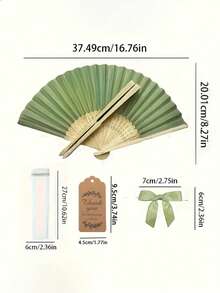 木质婚礼扇套装（扇子、薄纱袋、领结、贺卡），耐用竹制扇骨，手工扇，优雅绿色折叠扇，适用于婚礼、洗礼、圣诞节、情人节 - 复古家居装饰礼品、婚礼装饰、经典设计 - 多色 - 查看 2