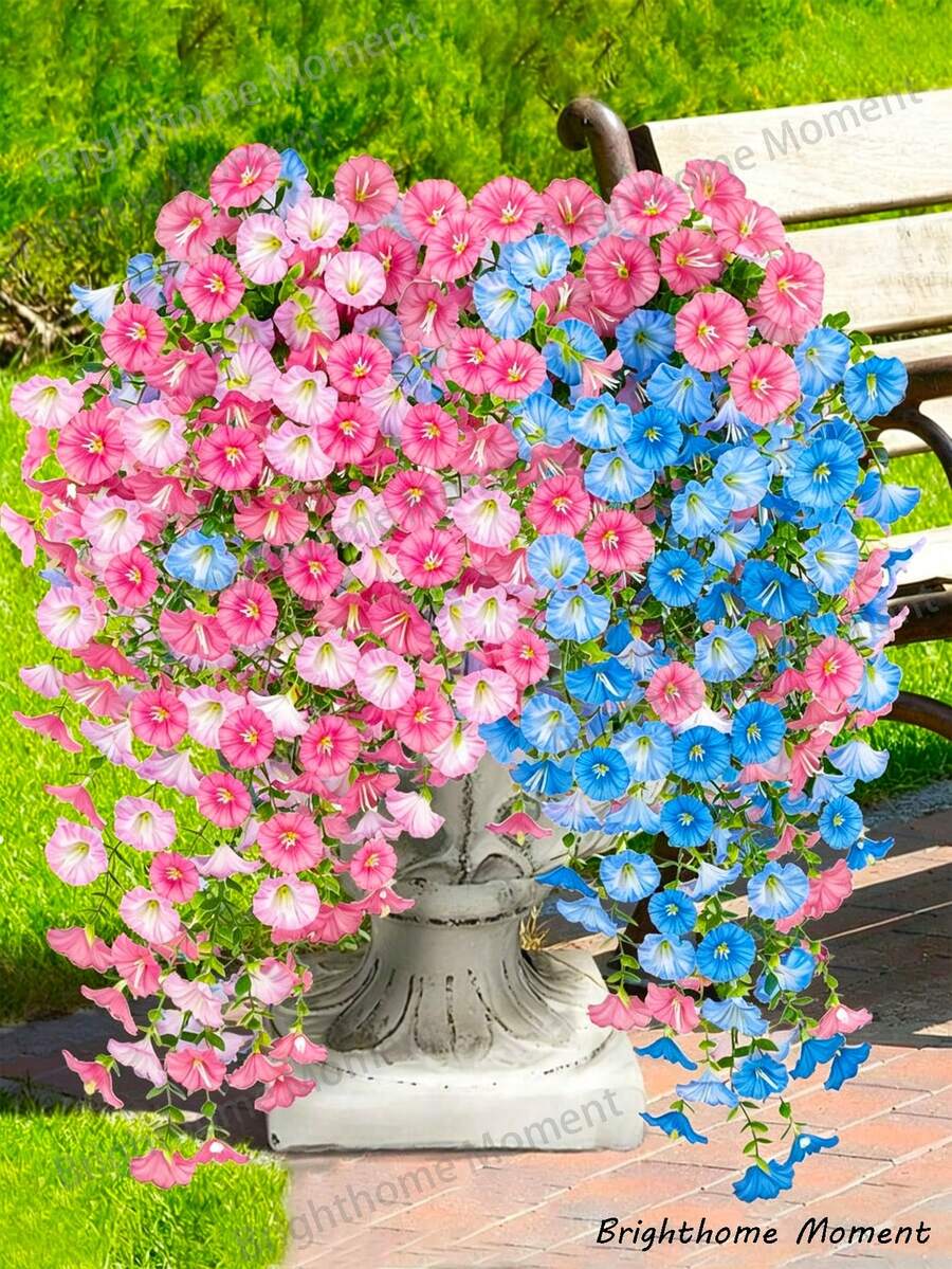 2pcs/Set Artificial Blue & Pink Eucalyptus Garland, Outdoor Hanging Floral Decor, UV-Resistant Greenery For Anniversary, Graduation, Wedding, Party, Home, Office, Porch, Garden, Wall Decor In Spring & Summer, Artificial Flowers Decor, Suitable For Mother's Day Gift, Pipe, Graduation Gift, Wall Decor, New Home, Teacher's Gift, Porch Decor