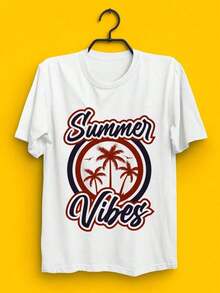 Plus Size - Plus Size - Women's Retro Graphic T-Shirt With Tropical Palm Trees And Summer Vibe | White Short Sleeve Crew Neck Beach T-Shirt - Breathable Blend, Summer Top For Urban Style And Matching Sets For Couples, Cool Summer Clothing - 白色 - 查看 8