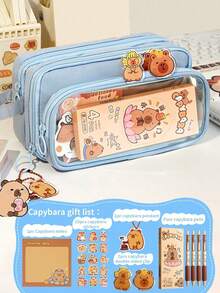 1pc Upgraded Large Capacity Portable Flip-Top Detachable Transparent Hamster Stationery Pen Bag, Suitable For Storing A Series Of Desktop Student Stationery Such As Rulers, Pens, Erasers, Multi-Functional Dormitory Cosmetic Storage Bag, Campus Series Classroom Student Office Supplies Pencil Case (Includes 1 Notebook, 15 Stickers, 1 Pendant And 2 Double-Sided Clips) - Sets - View 10